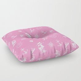 Pink And White Silhouettes Of Vintage Nautical Pattern Floor Pillow