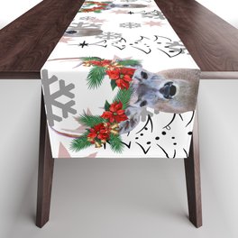 Merry Christmas Reindeer Flower Tree pattern Design Table Runner