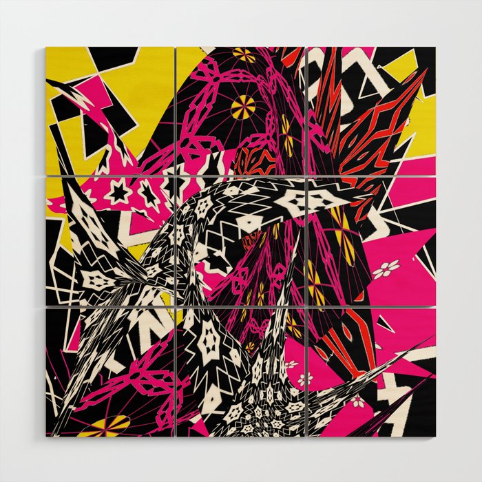 Abstract In Callage Bright Colors And Layers Of Patterns Wood Wall