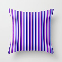 [ Thumbnail: Colorful Blue, Dark Violet, Cornflower Blue, Beige, and Plum Colored Lined Pattern Throw Pillow ]
