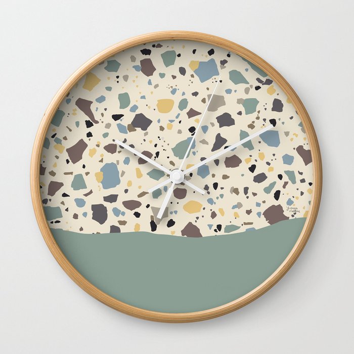 Retro Terrazzo Marble Dipped in Teal Wall Clock