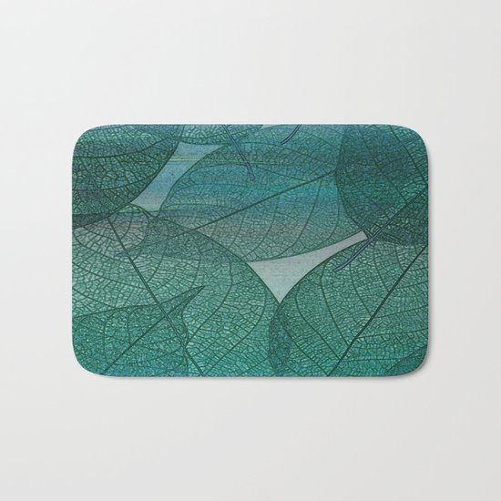 Painterly Green And Blue Leaf Abstract Bath Mat