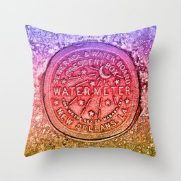 New Orleans Water Meter Louisiana Crescent City NOLA Water Board Metalwork Rainbow Throw Pillow
