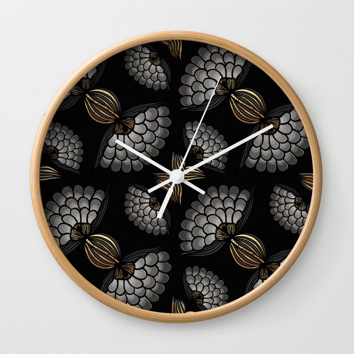 African Floral Motif on Black Wall Clock