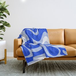 Retro Liquid Swirl Abstract Pattern Royal Blue, Light Blue, and White  Throw Blanket