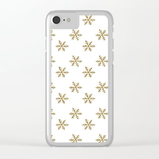 Merry christmas- Gold glitter snowflakes- Winter pattern Clear iPhone Case