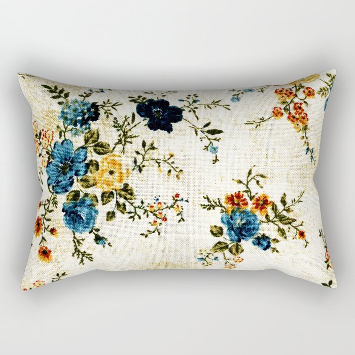 Cream Blue Yellow Floral Rectangular Pillow