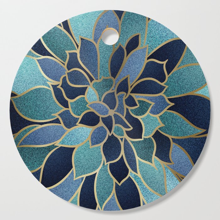 Festive, Floral Prints, Navy Blue, Teal and Gold Cutting Board