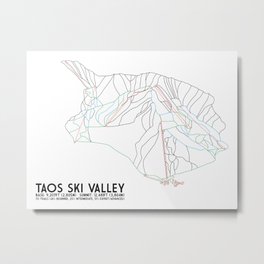 Taos Ski Valley, NM - Minimalist Trail Map Metal Print | Graphic Design, Abstract, Vector, Illustration 