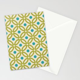 Pretty Intertwined Ring and Dot Pattern 642 Olive Green Blue and Beige Stationery Card