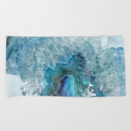 Blue Watercolor Agate Geode Print Beach Towel