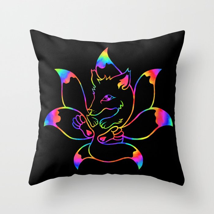 AnimaLine "Rainbow Kitsune" - 7 Tailed Fox Throw Pillow