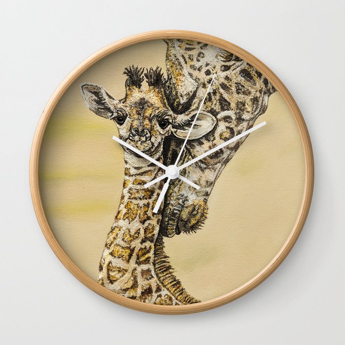 baby giraffe and mom Wall Clock