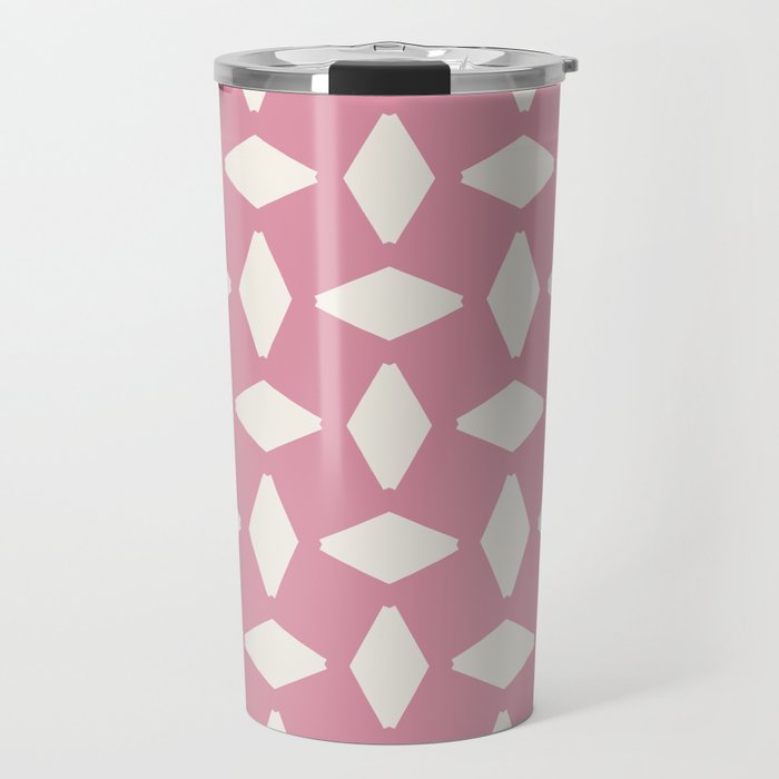 Antique White Geometric Retro Shapes on Pastel Blush Pink Travel Mug