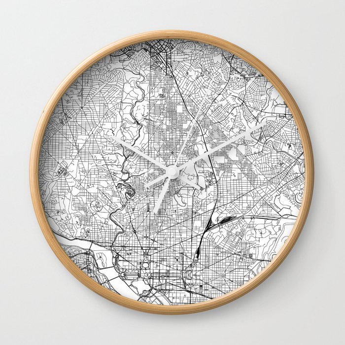 Washington D.C. White Map Wall Clock
