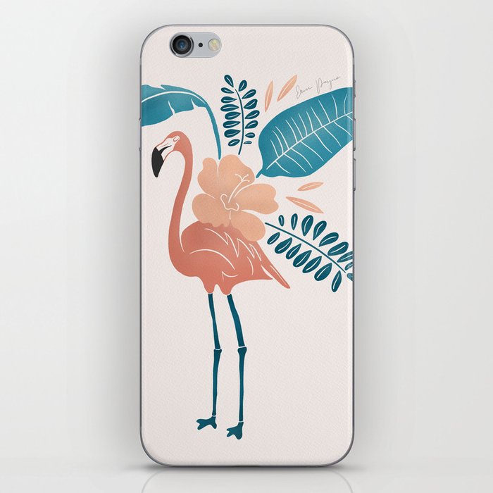 Flamingo Topped With Tropical Botanicals, Pink and Teal iPhone Skin