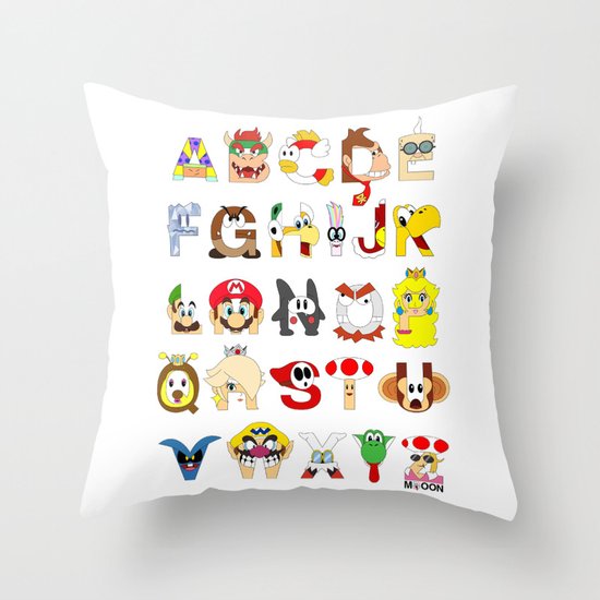 Super Mario Alphabet Throw Pillow