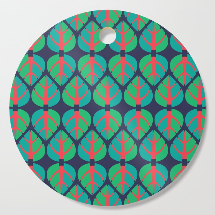 Bold, Abstract Leaves - Red, Aqua, Green Cutting Board