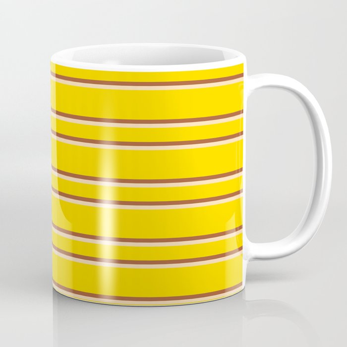 Yellow, Sienna & Tan Colored Lines/Stripes Pattern Coffee Mug