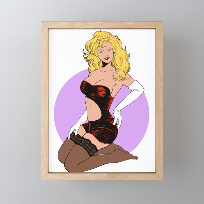 Vintage 80's Comic Style Blonde Girl Framed Mini Art Print