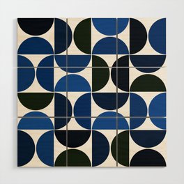 Mid century modern geometric Indigo Blue Wood Wall Art
