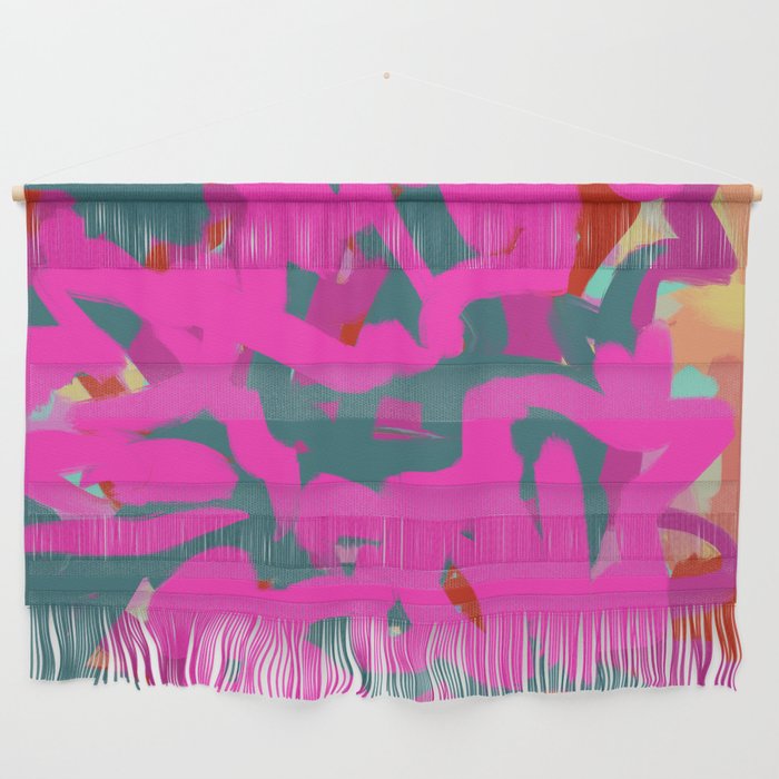 Fuchsia Pink, Teal Green & Orange Rust Thick Abstract Wall Hanging