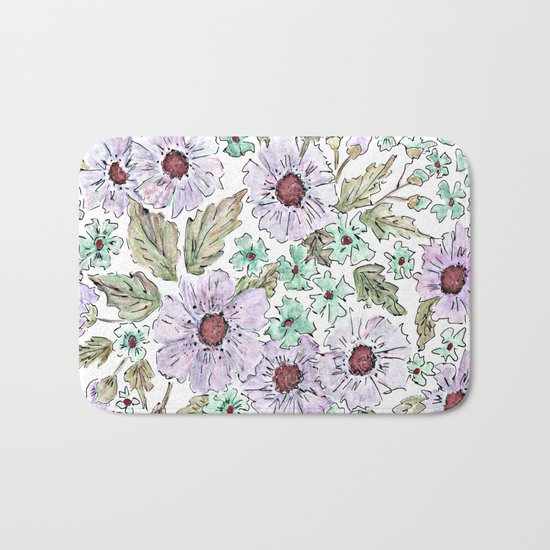 Colorful floral pattern . Beige background . Bath Mat