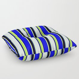 [ Thumbnail: Blue, Light Green, Light Cyan & Black Colored Striped/Lined Pattern Floor Pillow ]
