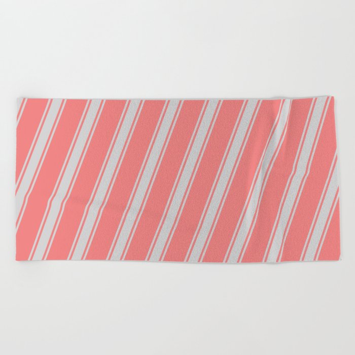 Light Coral & Light Gray Colored Stripes Pattern Beach Towel