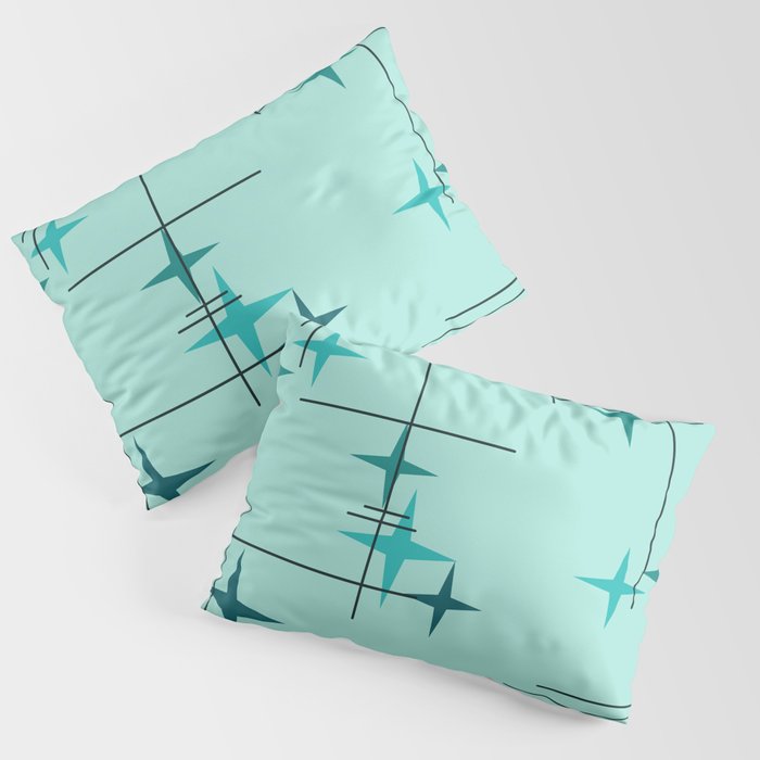 Mid Century Modern Stars Turquoise Pillow Sham