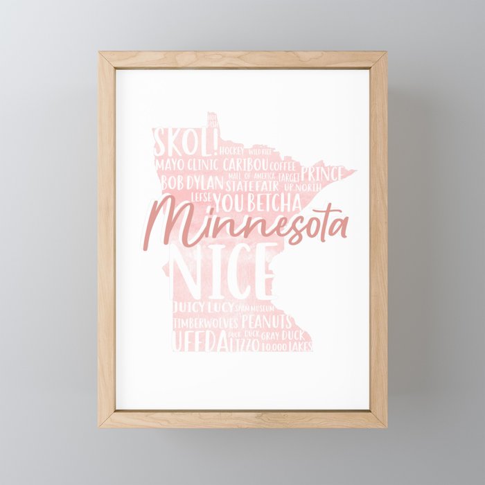 Minnesota State Map Pink - Popular Things - Modern, Minimal, Memorable Framed Mini Art Print