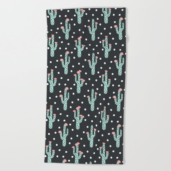 Cactus flowers southwest desert pattern minimal modern geometric children kids dorm college Beach Towel