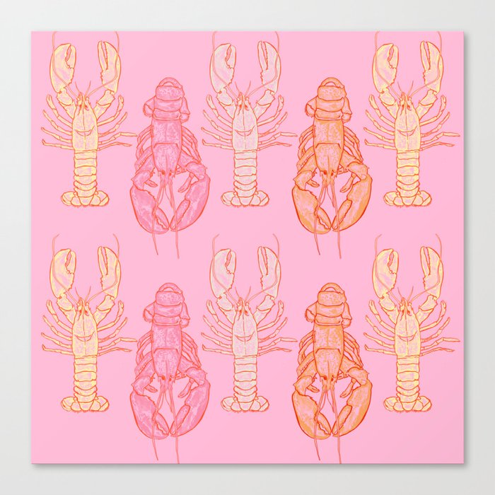 Pink Lobster Pattern Canvas Print