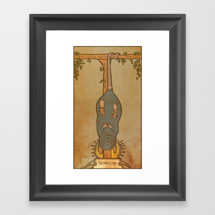 Muroidea Rat Tarot- The Hanged Man Framed Art Print