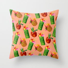 Tiki Cocktail Pattern - Peach Throw Pillow