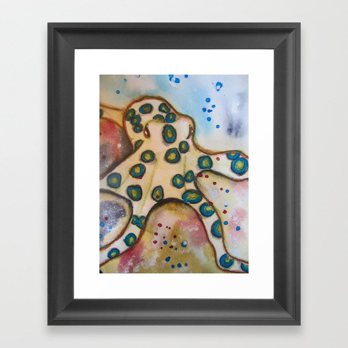 Blue Ring Octopus Framed Art Print