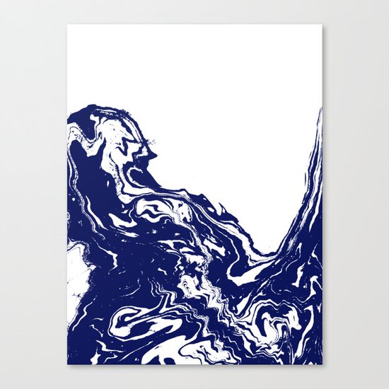 Indigo Wave water ocean abstract painting blue and white nautical trendy gender neutral dorm Canvas Print