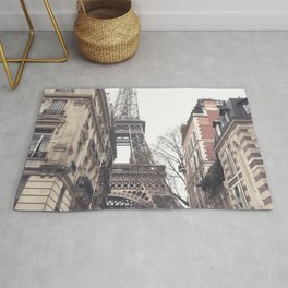 Paris streets, Eiffel tower, city skyline, industrial fine art photo, shabby chic Rug