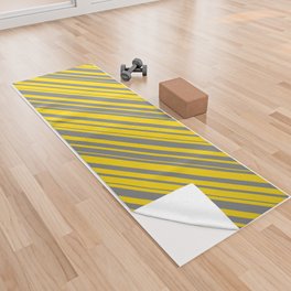 [ Thumbnail: Gray & Yellow Colored Lined Pattern Yoga Towel ]