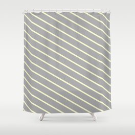 [ Thumbnail: Light Yellow and Dark Gray Colored Stripes Pattern Shower Curtain ]