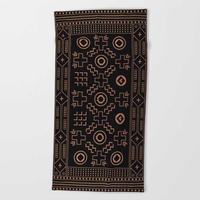 Majestic Opulence: Oriental Geometry in Black and Gold Beach Towel