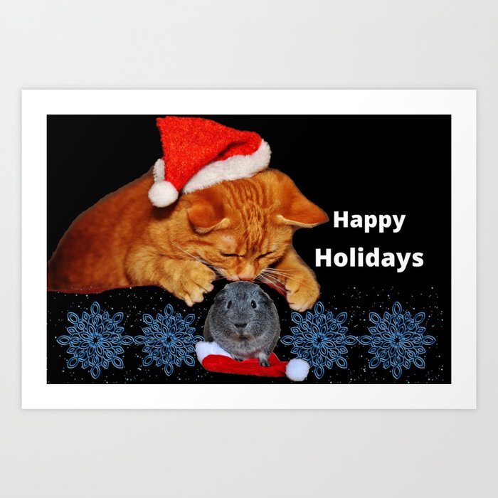 Cat Guinea Pig Happy Holidays Funny Animal Design Art Print
