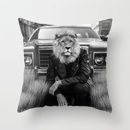 Fashion King of the Concrete Jungle, Lion Fashion Style  Throw Pillow