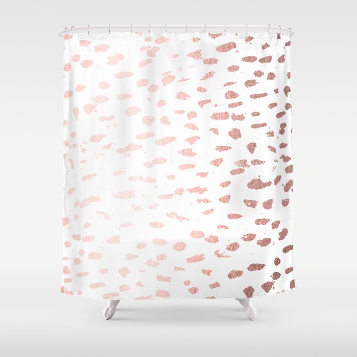 Rose Gold Modern Pink Polka Dots On White Shower Curtain By