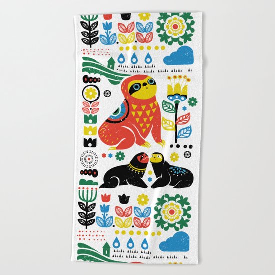 Scandinavian Sloths Beach Towel