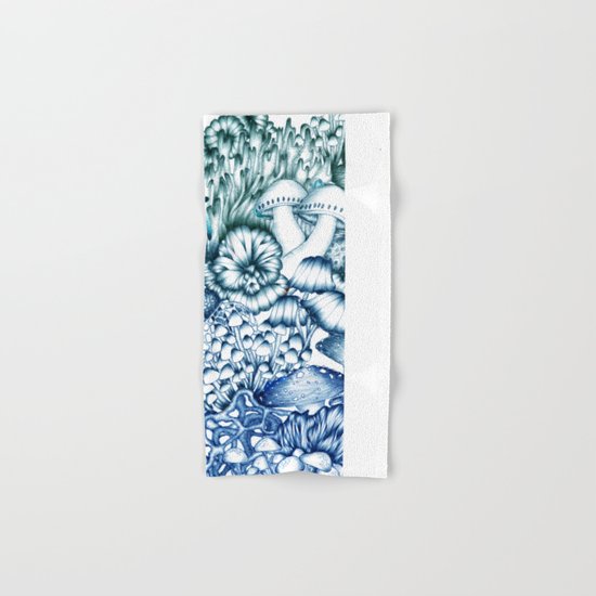 A Medley of Mushrooms in Blue Hand & Bath Towel