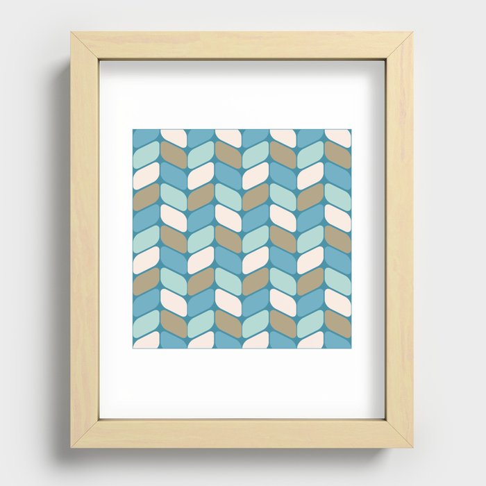 Vintage Diagonal Rectangles Turquoise White Gold Recessed Framed Print