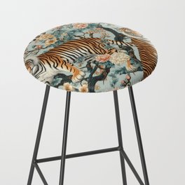 Chinoiserie Tiger Floral Pattern Bar Stool