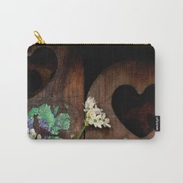 2-gether 4-ever Carry-All Pouch | Paintflakes, Whiteflower, Funcaption, Allium, Oneofacard, Stilllife, Wood, Weathered, Heart, Photo 