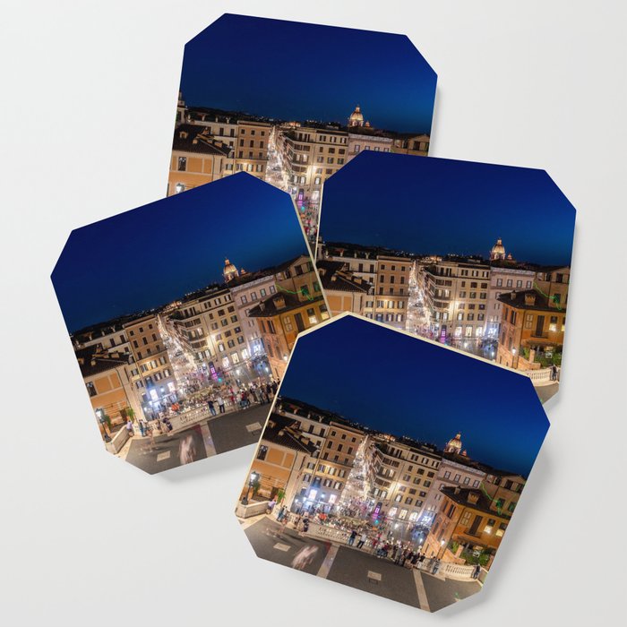 Spanish Steps And Piazza Di Spagna At Dusk Rome Italy Coaster By Davidjallaud